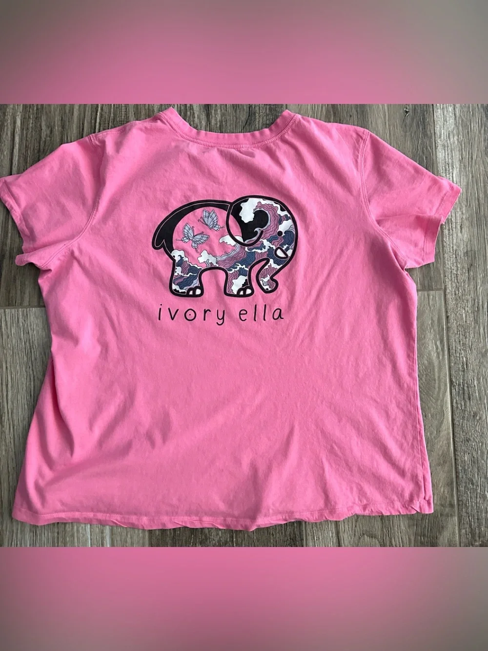 ivory ella Pink Short Sleeve Tee with Embroidered Elephant Pocket - Picture 2 of 5